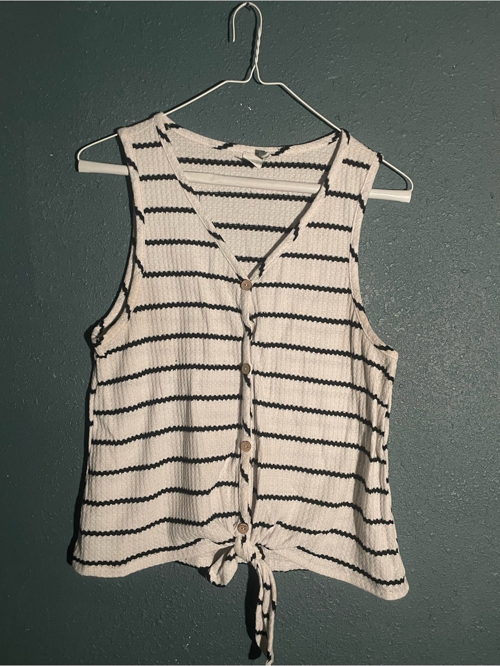 Paper Crane White Tank Top with Black Stripes and Front Tie